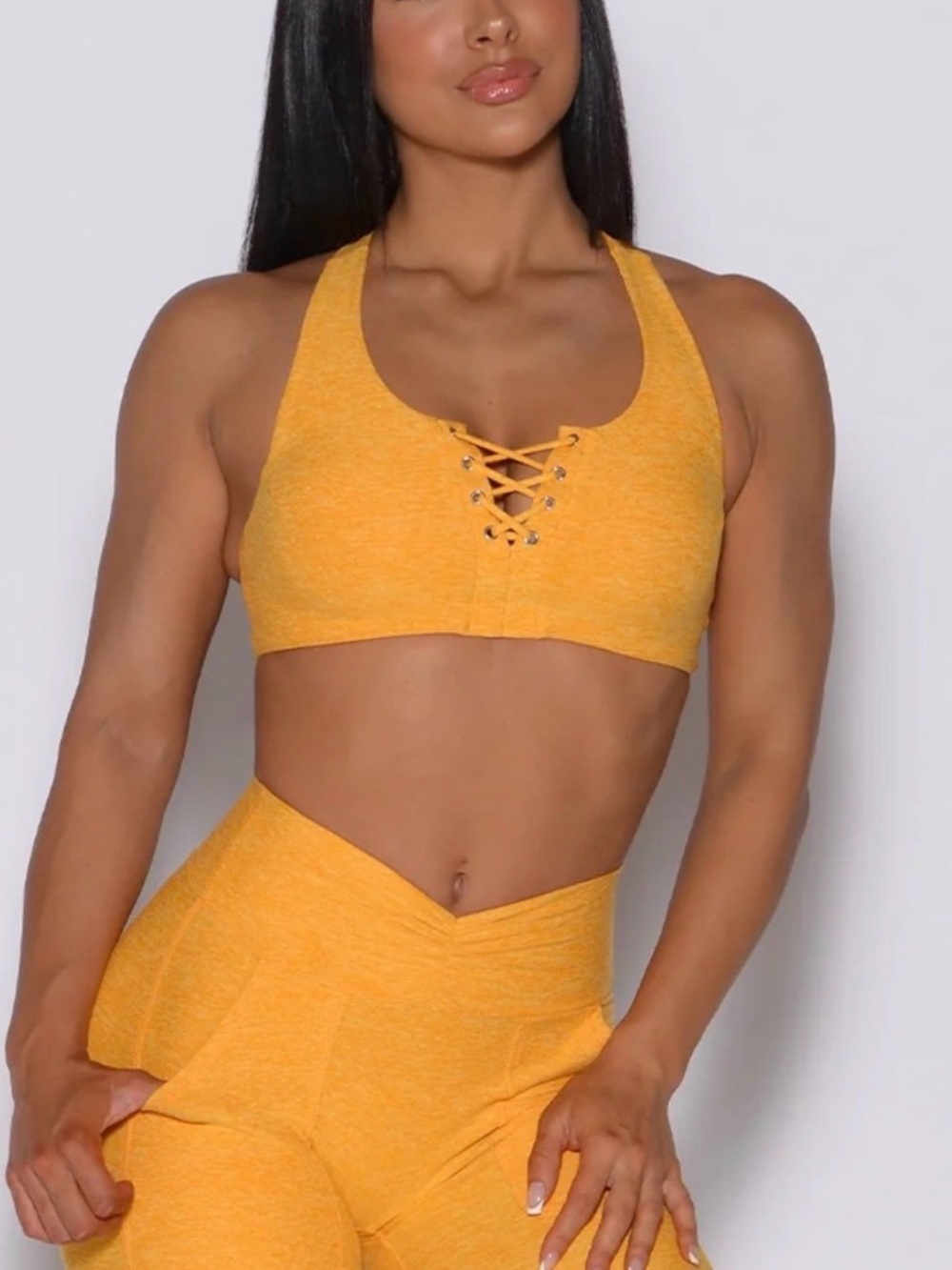 Bombshell Sportswear Laced-Up Sports Bra inSunkissed